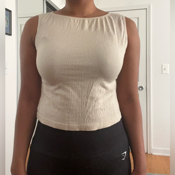 Brandy Melville Tops - Brandy Melville cream textured high neck sleeveless tank top
